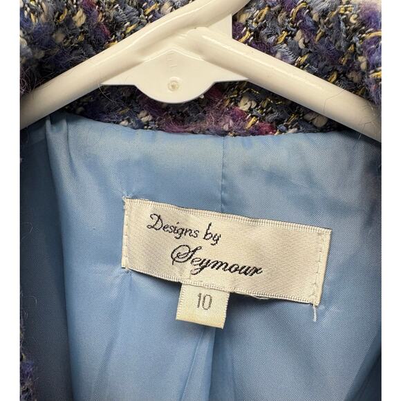 Designs by Seymour Blue Tweed Wool Blend Vintage Blazer, Weaved, Women’s Size 10 - Picture 2 of 8
